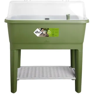 Elho Noa Anzucht Tisch 80 - Hochbeete mit Abdeckung und Bewässerungssystem - Kräuterbeet aus 100% recyceltem Plastik - Ø 78.5 x H 34.2 cm - Grün/Moosgrün