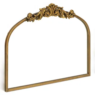 Awhtixbo Barock Spiegel Goldrand 80x60(H) cm - Prunkvoller Halbrunder Wandspiegel mit Bögen für Wohnzimmer & Flur, Antik-Vintage Design, Dekorative Wanddekoration