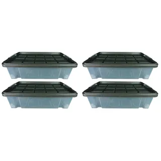 Novaliv 4x Unterbettkommode mit Deckel Rollen Flach 28 l 61x40x18 transparent Grau Anthrazit Stapelkiste Unterbettbox Bettkasten Aufbewahrung under bed storage box Plastikkisten