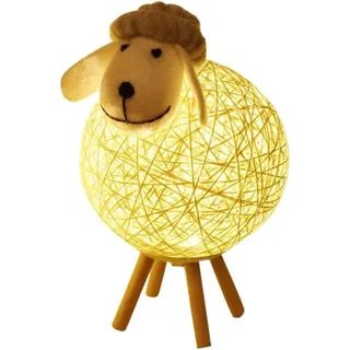 Schafförmige Led-nachttischlampe, Usb-betrieben, Aus Rattan Und Holz, Ideal Für Ein Kinderzimmer