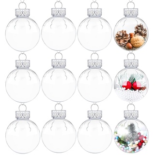 12 Stück Weihnachtskugeln Kunststoff, Durchsichtige Weihnachtskugeln zum Befüllen, DIY Christbaumkugeln Christbaumschmuck Weihnachten Basteln Deko (6cm x 12pcs)