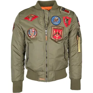 Bomberjacke TOP GUN "im Pilotenstil mit Patches TG20191053", Herren, Gr. 52L, grün (olive), Obermaterial: 100% Nylon. Innenfutter: 100% Polyester. Strick: 100% Polyester. Wattierung: 100% Polyester, Jacken Bomberjacke
