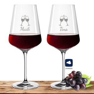 2X Leonardo Rotweinglas XL mit Namen oder Wunschtext graviert - PUCCINI - große 750ml Gläser - personalisierte Weingläser im Set als Geschenkidee für Paare, Eltern oder Hochzeit - Motiv (ChinChin)