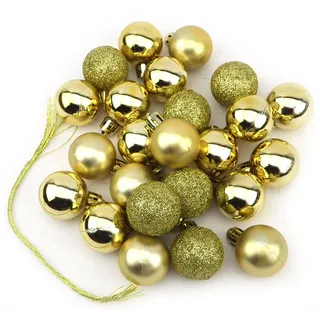 Sepkina 24 kleine Mini Dekokugeln Weihnachtskugeln Kugeln Weihnachten matt glänzend glitzernd 3cm Gold