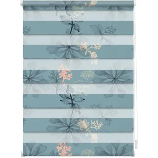 Lichtblick Duo Rollo / Doppelrollo Klemmfix 90 x 150 cm aqua floral/blau
