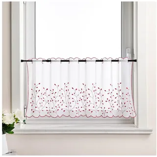 Joyswahl Scheibengardine (1 St), Stangendurchzug, transparent, Stickerei Kurzstores, mit Grasmuster Blattmuster für Küche Wohnwagen rot 120 cm x 30 cm