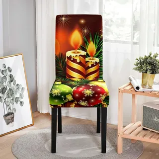 Hixingo Stuhlhussen 1 2 4 6er Set,Weihnachten Druck Stretch Stuhlhussen Schwingstühle Waschbar Stuhlbezug,Esszimmerstühle Stuhlbezüge für Küche,Restaurant,Bankett (2er Set,Weihnachten 9)
