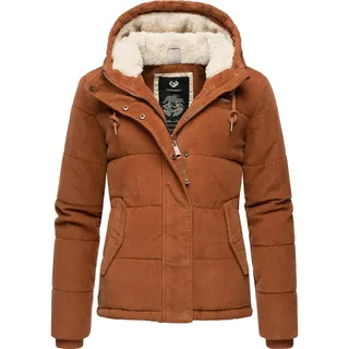 Ragwear Damen Cordjacke Winterjacke aus Kord mit kuscheligem Innenfutter und Kapuze Wuggys Brown Gr. XL - XL