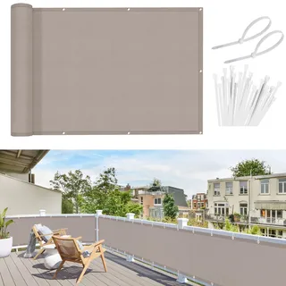 Sunnylaxx Balkon Sichtschutz 75x500cm, Taupe Balkonverkleidung Balkonabdeckung Balkonbespannung Blickdichte Windschutz und UV-Schutz mit Kabelbinder