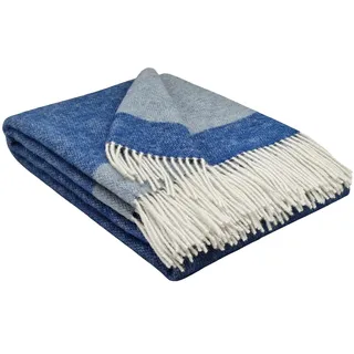 STTS International Wolldecke 100% Schurwolle Wohndecke in versch. Farben Tagesdecke Schurwolldecke Plaid 140 x 200 cm Tirol (Blau-Hellblau (DF Dreifarbig))