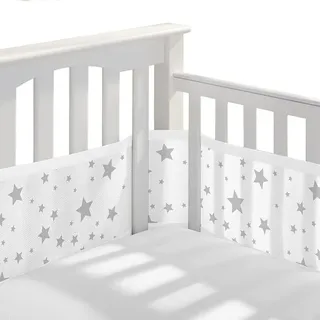 Atmungsaktive Netz-bettumrandung, 4-seitig, Stoßdämpfend Für Babybetten – Sternenweiß