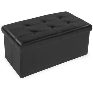 tectake® 80x40x40 cm Faltbarer Sitzhocker Aufbewahrungsbox Sitzwürfel mit Stauraum Kunstleder - Diverse Farben - (Schwarz | Nr. 400867)