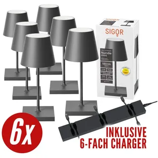 SIGOR LED Tischleuchte 6x Nuindie mini USB-C 250mm graphitgrau + 1x Charger, Dimmbar, LED fest integriert, Warmweiß grau