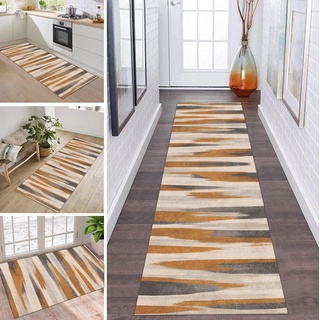 Teppich Läufer Flur Küche rutschfest waschbar Teppichläufer Lang Korridor Tepiche 70X200CM Braun Dunkelgrau Küchenteppich Meterware Bodenmatte Esszimmer Schlafzimmer Wohnzimmer Schmutzfangmatte
