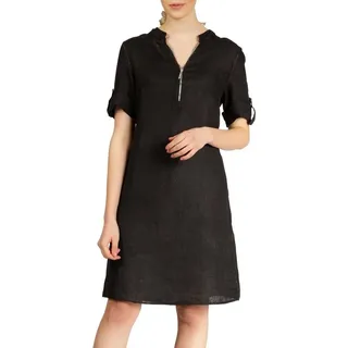 Caspar Sommerkleid SKL037 knielanges Damen Leinenkleid mit Reißverschluss Ausschnitt Luftig leicht, figurumspielende Form, mit seitlichem Jersey-Einsatz schwarz 42