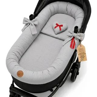Totsy Baby Kinderwagen-Bezug Stubenwagen Umrandung Musselin Nestchen Set 3tlg Kissen Einlage Baby grau