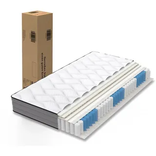Premium Tonnentaschenfederkernmatratze 90x200cm H3 Höhe 20cm, 7-Zonen Matratze mit 1000 Federn und Lyocell-Bezug - Weiß