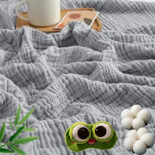 rialgirw Alpenfaser Musselin Decke, Sanfte Musselindecke Sommer, 100% Aus Natur Baumwolle, Weiche & Atmungsaktive Musselin-Decke für Erwachsene, Kinder, Perfekt für Bett, Sofa (Hellgrau,130x150cm)
