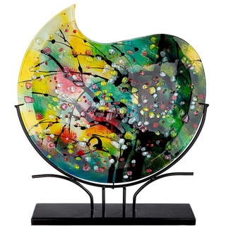 GILDE GLAS art Deko Vase rund - handbemalt - auf schwarzem Metallfuß - Höhe 50 cm, Mehrfarbig, 39298