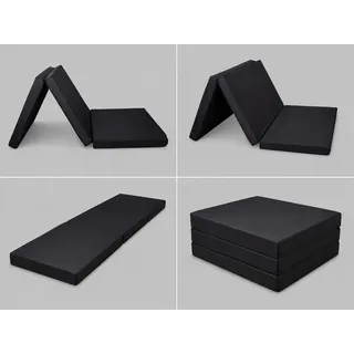 Matratzen Perfekt Gästebett Matratze Klappmatratze 3-teilig, Gästematratze aus Schaumstoff Anpassungsfähiges Gästebett schwarz 8 cm