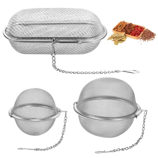 3 Stück Gewürzsieb Set, Gewürzei Edelstahl, Gewürzsäckchen Zum Mitkochen, Teesieb Für Losen Tee, Teeei Groß Für Tee Und Gewürze, für Losen Tee, Gewürze und Gewürze (Elliptisch, Kreisförmig)