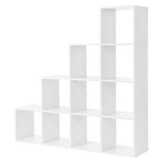 Vasagle Bücherregal LBC10WT, weiß, Stufenregal, Holz, 129,5 x 129,5 x 29cm, 10 Fächer