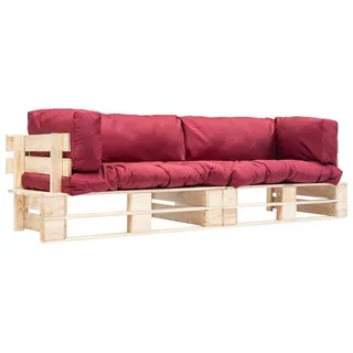 vidaXL Loungesofa 2-tlg. Outdoor-Sofa-Set Paletten mit Kissen in Rot Kiefernholz, 2 Teile rot 66 cm x 100 cm x 66 cmvidaXL