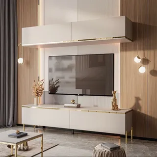 Wohnwand LAURA 180 Kaschmir Beige gold Beine Schrankwand Möbel ALLHOUSE24
