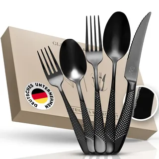 Glavory Aurora - Besteck Set Schwarz gestanzt - Besteck für 6 Personen 30teilig - rostfreier 18/8 Edelstahl - schwarzes Besteck spülmaschinenfest mit edler Verpackung - 2 in 1 Steakmesser