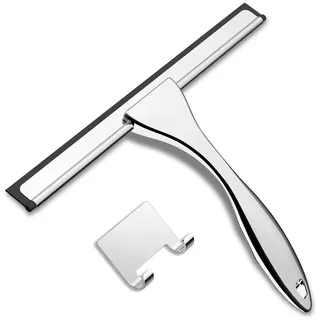 Duschabzieher Edelstahl, Fensterabzieher Duschwischer 25.5cm | Abzieher Dusche mit Halterung, Duschwischer Duschwand für Badezimmer, Spiegel und Fliesen, Streifenfreie Reinigung