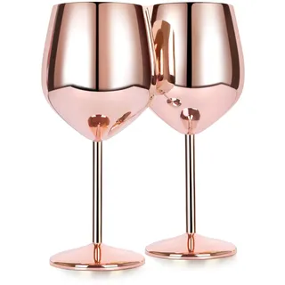 FOOLS ALIBAI edelstahl Weingläser Rotweingläser camping Weinkelch Edelstahl Rotweinglas Kelch Becher riesen weinglas espresso martini Trinkbecher 500ml 2er set moet gläser(Roségold)