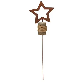 itsisa Gartenstecker Rost Design Stern auf Holz - Gartenstecker Stern, Rostfigur für den Garten, Gartendeko Weihnachten
