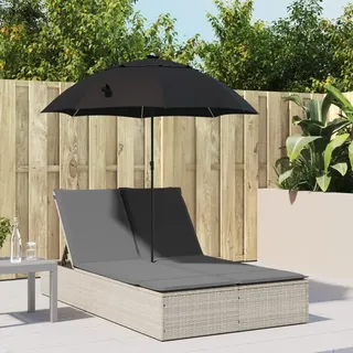 KKHOMEI Doppel Sonnenliege für 2 Personen Rückenlehne Verstellbar & Schirm Doppelliege Outdoor Sonnenbett Gartenbett Outdoor Bett Garten Relaxliege Lounge Liege Rattanliege