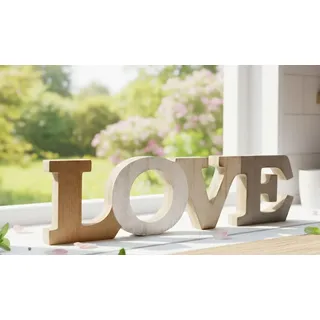 LB H&F Schriftzug Love zum hinstellen Buchstaben Holz Natur Grau Braun Weiß 35 cm Gross (Love)