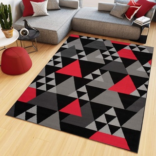 TAPISO Maya Kollektion Teppich Wohnzimmer Kurzflor Modern Dreiecke Meliert Design Schwarz Grau Rot Schlafzimmer Büro ÖKOTEX 160 x 230 cm