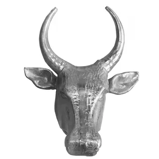 Casa Padrino Designer Stierkopf Torero Skulptur aus Aluminium poliert, Silber, Höhe 70 cm, Breite 58 cm, Tiefe 42 cm