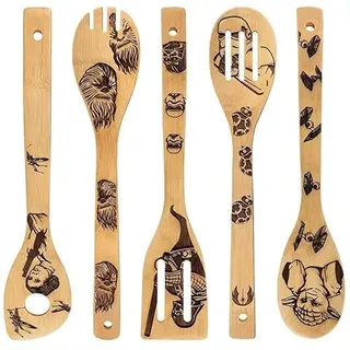 5 Stück Küchenutensilien Holz, Holzlöffel Set, Starwars Kochlöffel Holz Set, NatüRlich Langlebig, Kochen Geschenk, Kochen Küchenzubehör, Geburtstags Star Wars Deko Geschenke für Männer,Familie,Freunde