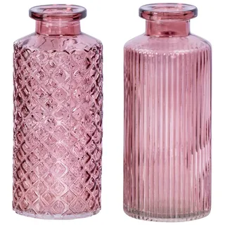 Levandeo® Dekovase, 2er Set Vase H14cm Rosa Glas Blumenvase Tischdeko Frühling