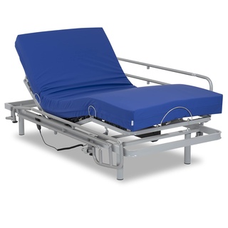 Gerialife - Seniorenbett elektrisch verstellbar, Pflegematratze mit Kaltschaumkern und wasserdichtem Bezug Visco Plus (90x200 + Geländer)
