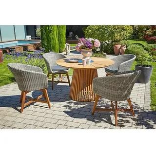 Sunfun Gartenmöbel-Set Osby/Pauline  (5 -tlg., Teak/Aluminium/PE-Geflecht, Braun/Bambus Grey)