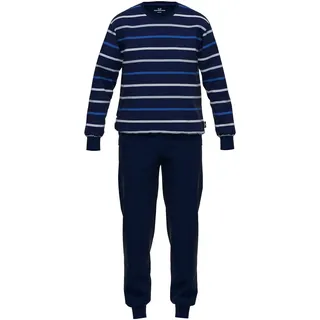 GÖTZBURG Herren Schlafanzug Set - lang, V-Ausschnitt, gestreift Blau/Weiß / L