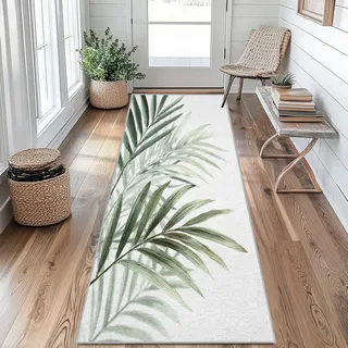 Generisch Palmenblätter Teppich Läufer Flur Lang, Grün Pflanzen Teppichläufer Flur rutschfest Küchenläufer 80 x 250 cm Waschbarer Flurläufer für Küche, Eingang, Wohnzimmer Schlafzimmer oi&B486