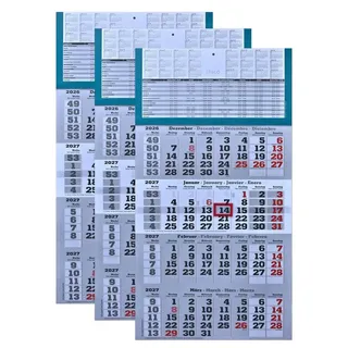 LYSCO Wandkalender Viermonatskalender 2027 - 4 Monatskalender Wandkalender, werbefrei, Feiertage und Ferien-dreisprachig-ENG,DE,AT, ES - Lieferung plano