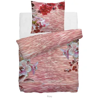 HNL Satin Bettwäsche Roxy Blumen Muster Rose 135x200 cm + 80x80 cm
