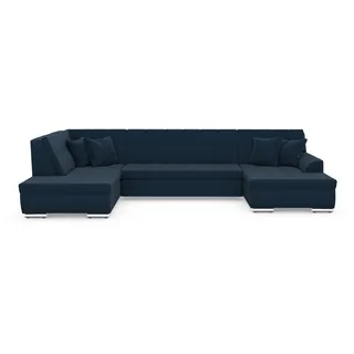 DOMO collection Wohnlandschaft DOMO COLLECTION "TREVISO inkl. Zierkissen, moderne Steppung, XXL: 364x201x83 cm", blau (dunkelblau), B:364cm H:83cm T:201cm, 100% Polyester, Sofas, Wohnlandschaft, wahlweise mit Bettfunktion, in vielen Bezugsarten auch in Cord U-Form