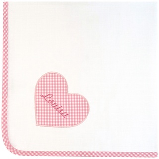 Personalisiertes Spucktuch Herz Rosa (Stickfarbe: Hellblau)
