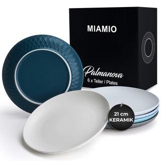MIAMIO - 6er Geschirrset/Teller Set modern aus Keramik für 6 Personen - Palmanova Kollektion (Blau, Kleine Teller (6x))