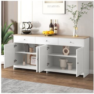 REDOM Sideboard Küchenschrank (Aufbewahrungsschrank mit drei Schubladen und vier Klappen, Sideboard im Landhausstil), Breite 160cm weiß