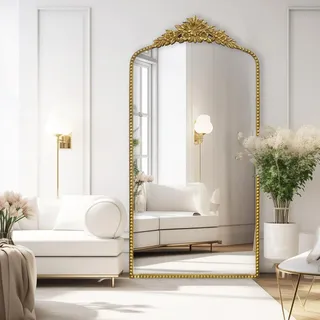 G-LEAF Barock Ganzkörperspiegel Gold 152x76 cm Großer Standspiegel Wandspiegel mit Blumenmuster Ornamenten Prunkvoller Ankleidespiegel Vintage Dekospiegel für Schlafzimmer Wohnzimmer Flur