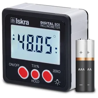 Iskra digitaler Winkelmesser magnetisch, Bevel Box Neigungsmesser inkl. Batterien, ± 0,2° Ganuigkeit, Wasserdichte Level Box mit Beleuchtung, Auto-Aus